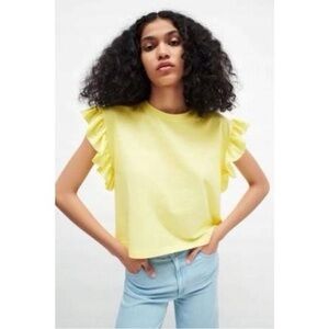 Zara Soft Yellow Ruffled Short Sleeve Top
